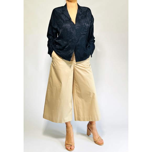 Theory Pants - Theory Beige Wide-Leg Cropped Pants